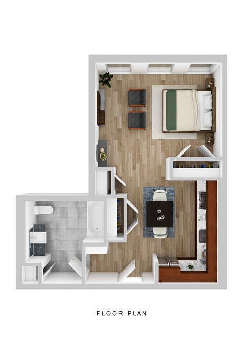 Floor plan for studio, 1 bath, 504 sqft